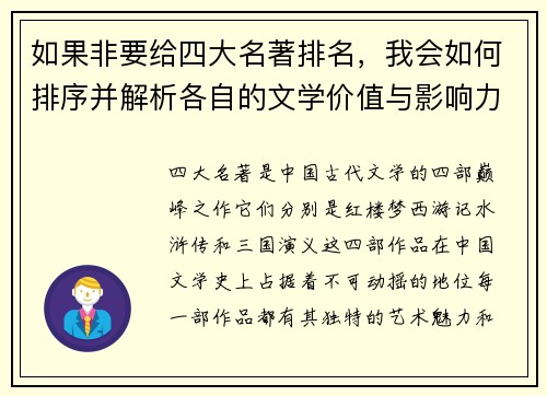 如果非要给四大名著排名，我会如何排序并解析各自的文学价值与影响力