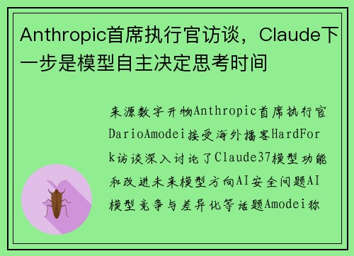 Anthropic首席执行官访谈，Claude下一步是模型自主决定思考时间