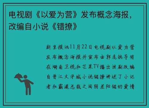 电视剧《以爱为营》发布概念海报，改编自小说《错撩》