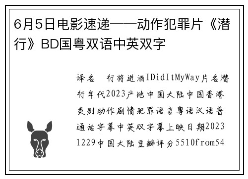 6月5日电影速递——动作犯罪片《潜行》BD国粤双语中英双字