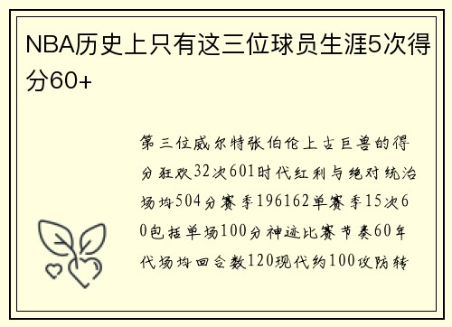 NBA历史上只有这三位球员生涯5次得分60+ NBA历史上只有这三位球员生涯5次得分60+
