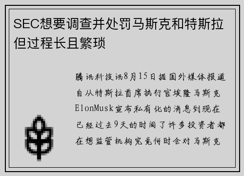 SEC想要调查并处罚马斯克和特斯拉 但过程长且繁琐